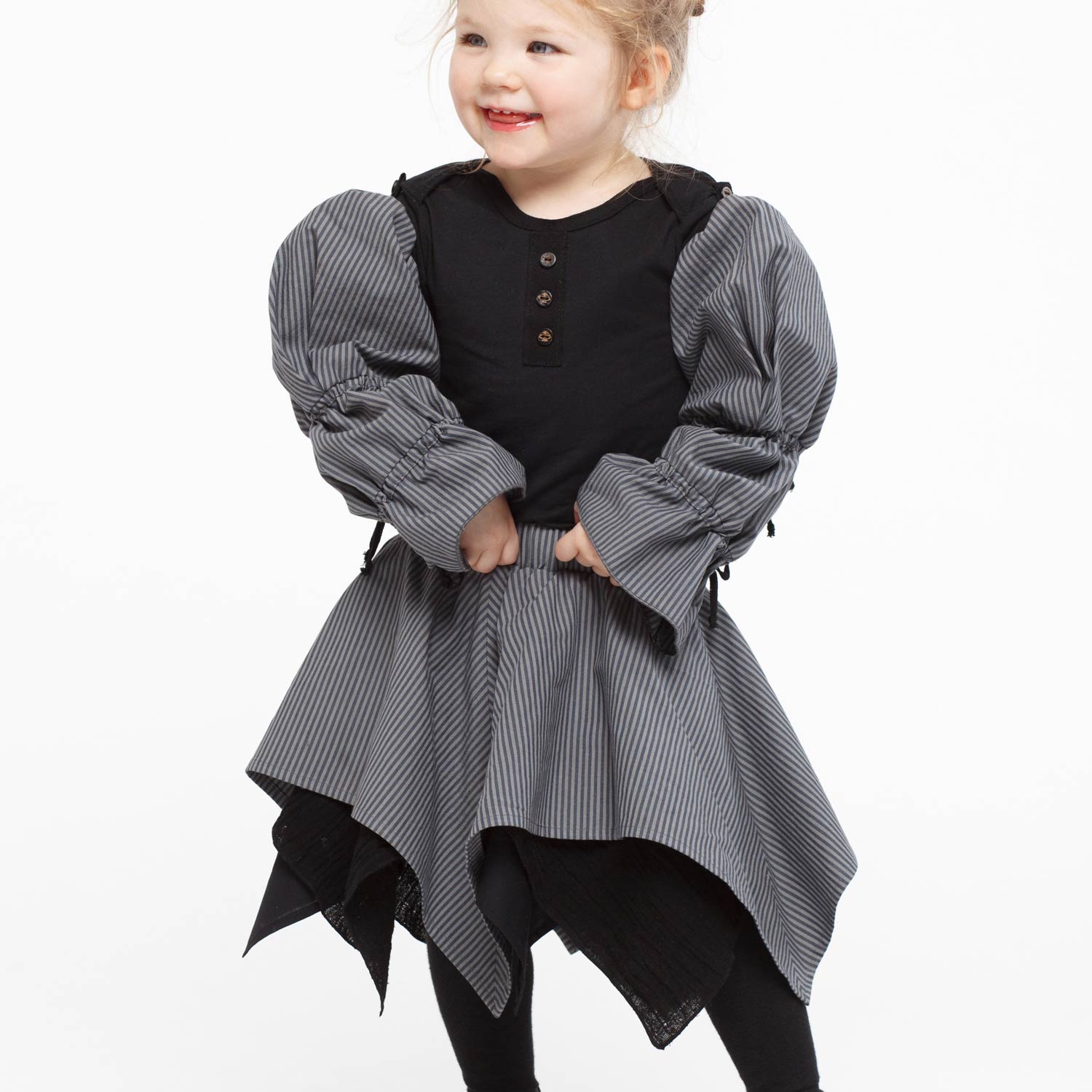 Baby Handkerchief Skirt in Gray Stripes-1