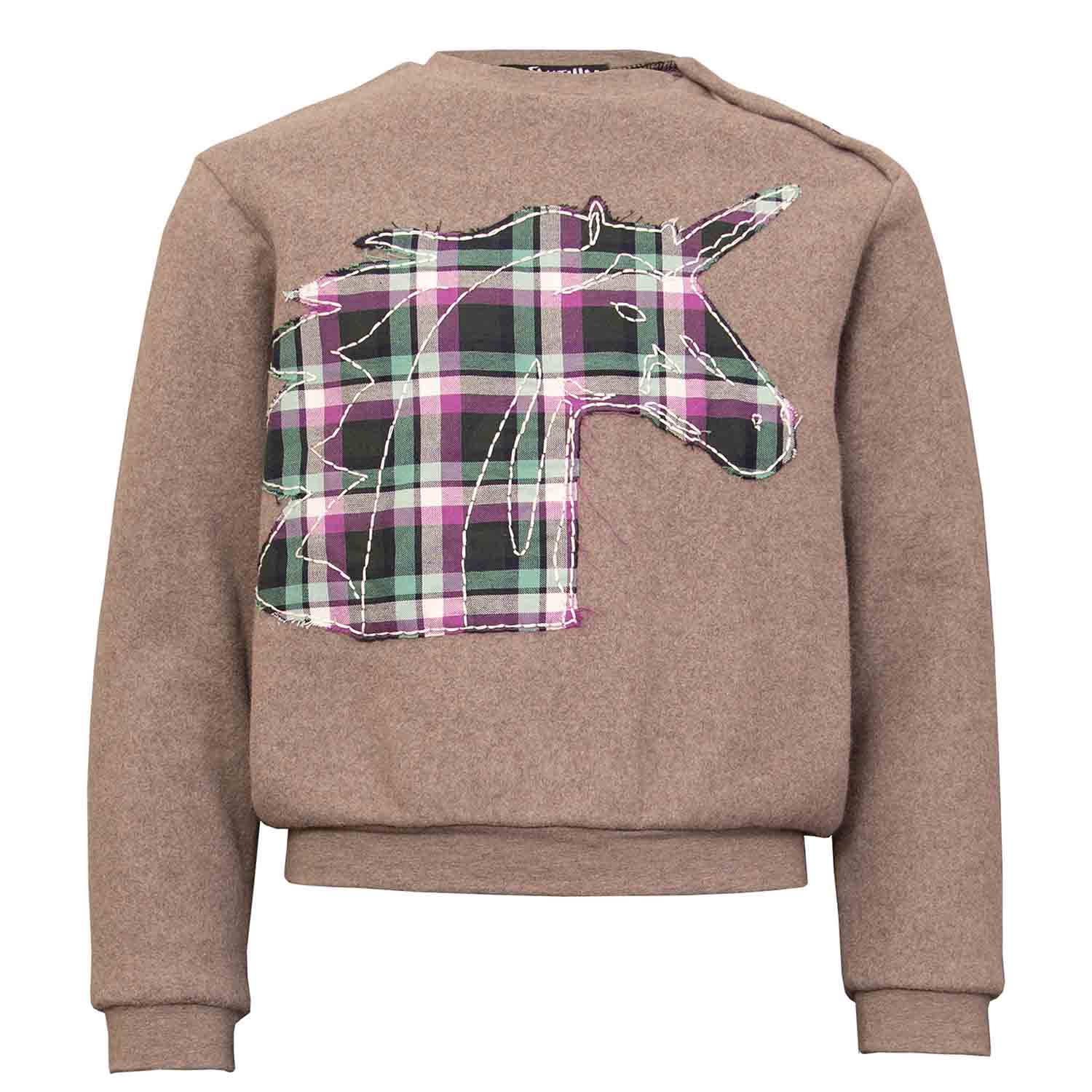 Beige Fleece Sweatshirt with Unicorn Appliqué