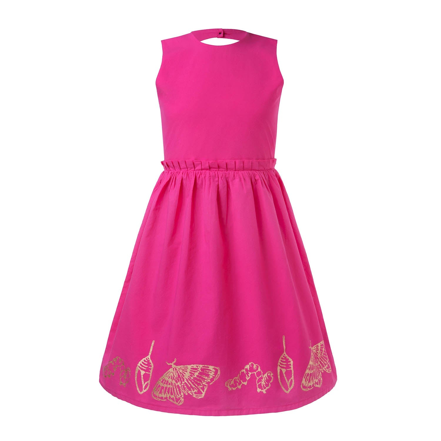Pink Flower Girl Dress with Golden Hand Block Print-0