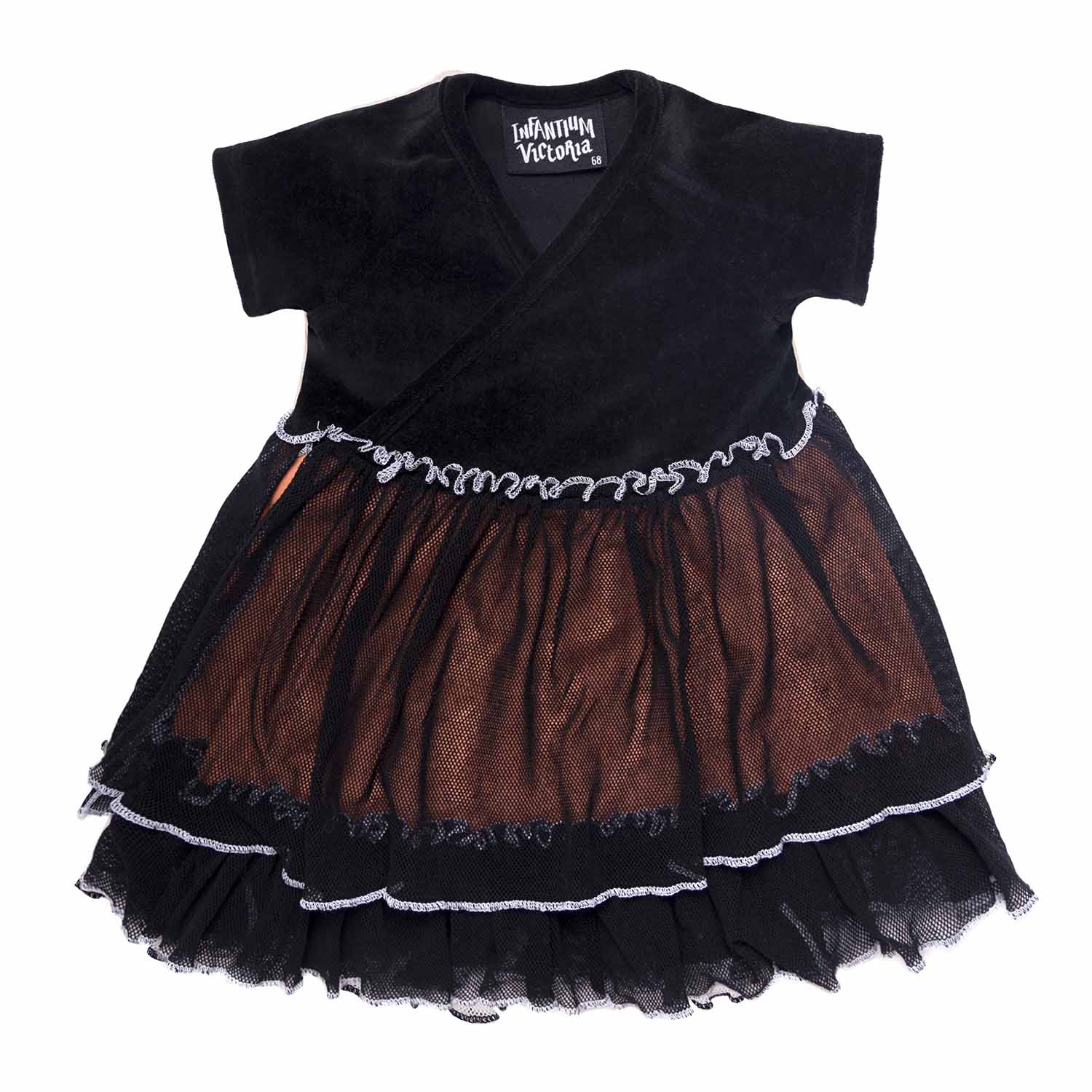 Baby Girl Velvet Dress in Black with Tulle-0