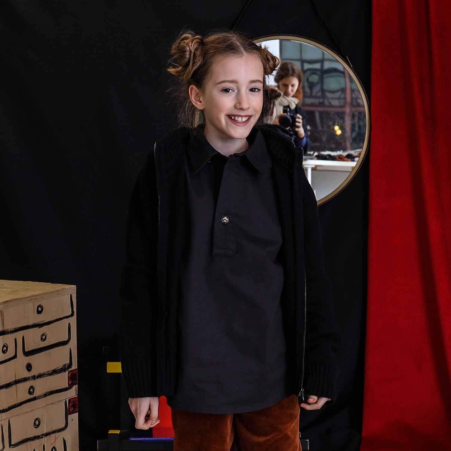 Kids Black Tunic with Panda Embroidery-1