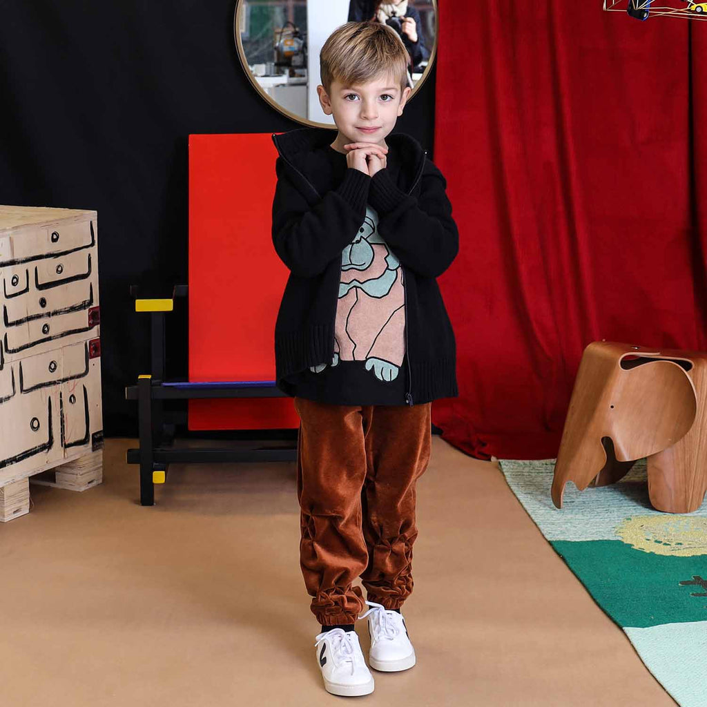 Kids Copper Velvet Track Pants with Hand Smock-2