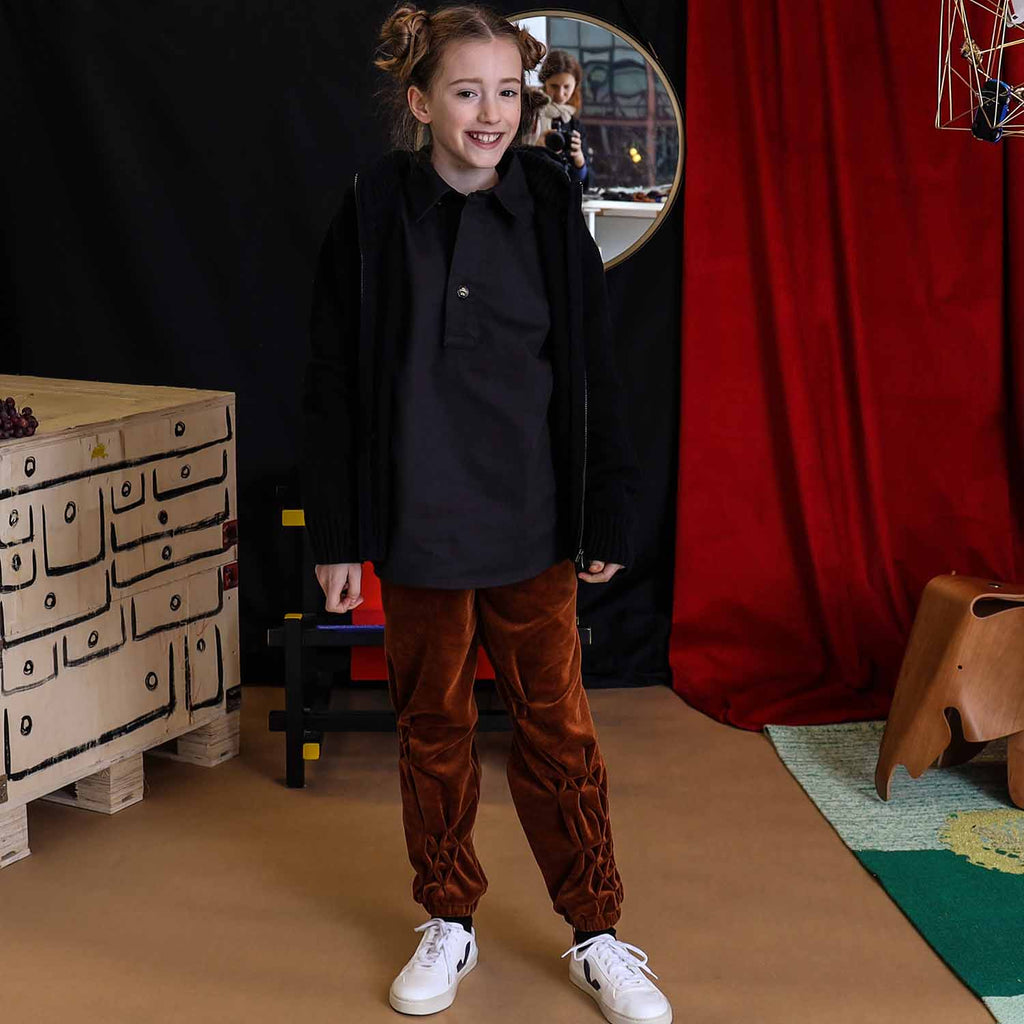 Kids Copper Velvet Track Pants with Hand Smock-4