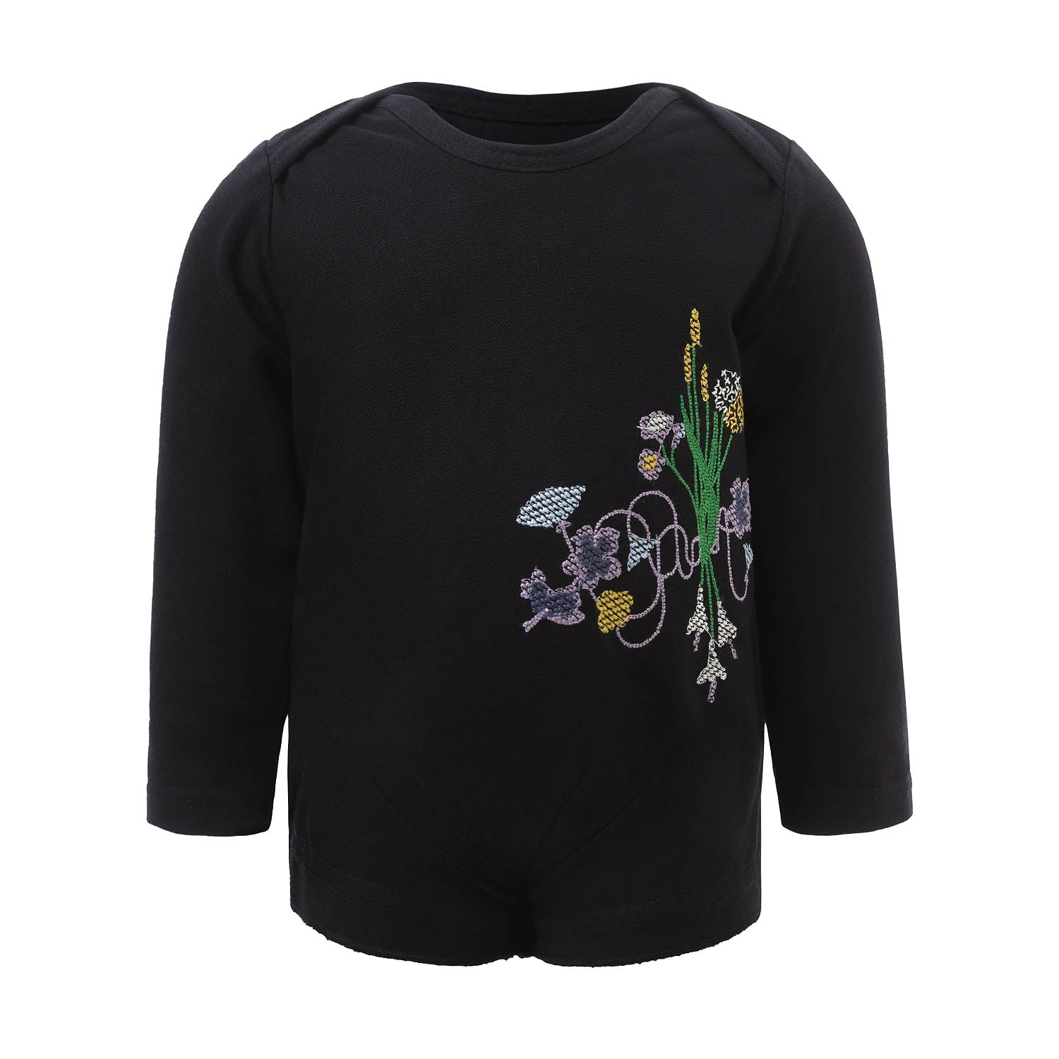 Black Onesie with Floral Embroidery-0