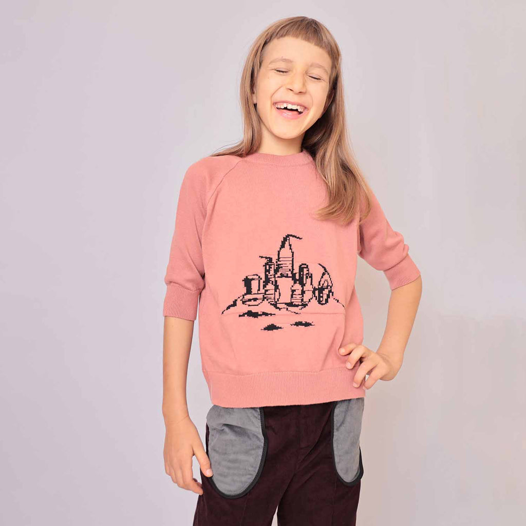 Pink Knit Top with Beach Castle for Kids-1
