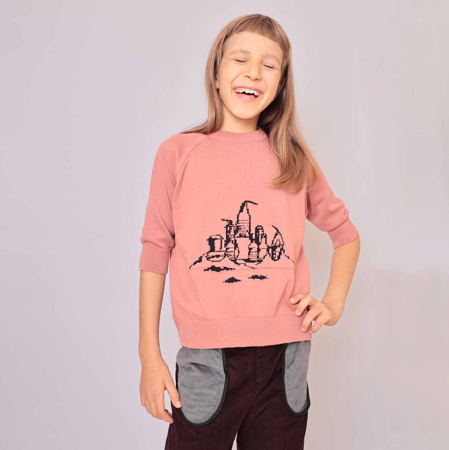Pink Knit Top with Beach Castle for Kids-1