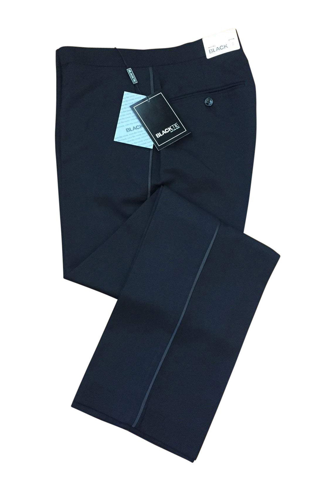 "Logan" Black Luxury Wool Blend Tuxedo Pants-0